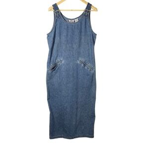 Vintage Faded Glory Denim Jumper Dress Womens XL Buckle Strap 90s Cottagecore
